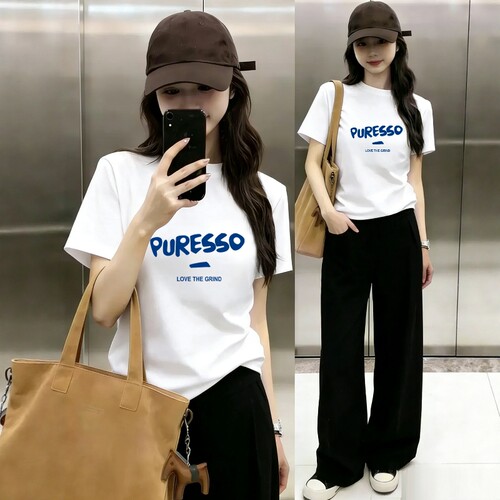 2026夏季新款字母印花正肩短袖T恤女胖MM大码青春百搭圆领上衣ins