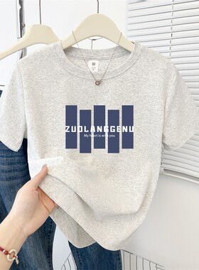 2025秋季新款简约字母印花正肩短袖T恤女韩版时尚显瘦圆领上衣ins