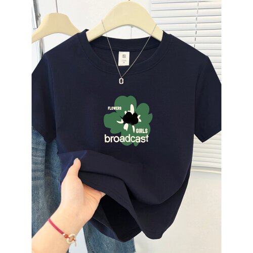 夏季小个子百搭圆领正肩短袖t恤女胖mm大码遮肉显瘦减龄印花上衣