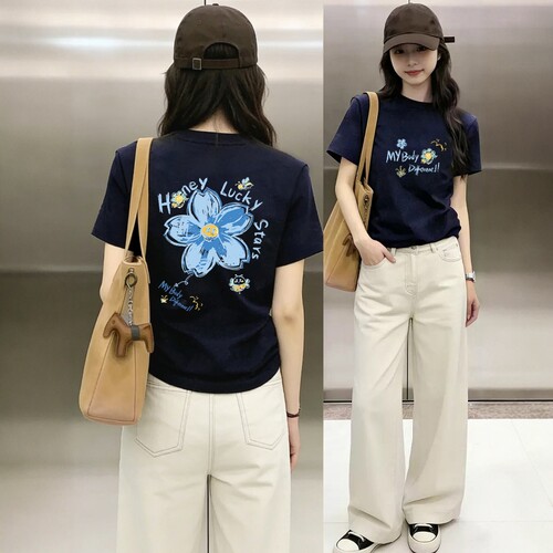 前后创意印花2026夏季新款正肩短袖T恤女胖MM小清新青春百搭上衣