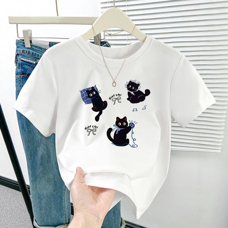 正肩白色t恤短袖女2025新款小众设计感短款洋气百搭圆领上衣ins潮