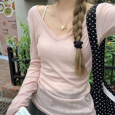 Thin Perspective Women Long Sleeve T Shirt Solid Slim Casual