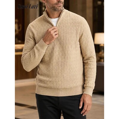 2026 Fall Winter Textured Knit Sweater Polo Shirts Mens Slim