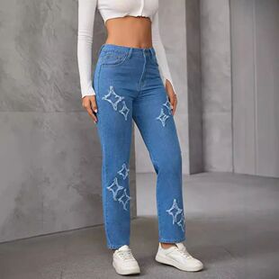 Women's Vintage Embroidery Star Denim Trousers Slimming Jean