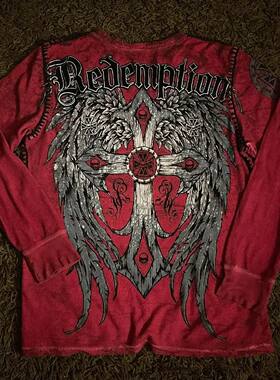 New Long sleeved Affliction T shirt Y2K Hip Hop Round Neck O