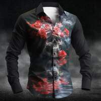 2025 Halloween Men's Letter Printed Blood Stains Shirt Butto thumbnail 3