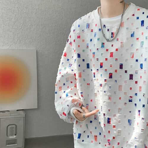 Autumn New Hoodies Ripped Holes Printed Sweatshirt Mens Whit