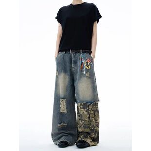 Gothic Baggy Y2k ZHIZOU American Blue Jeans Camouflage Women