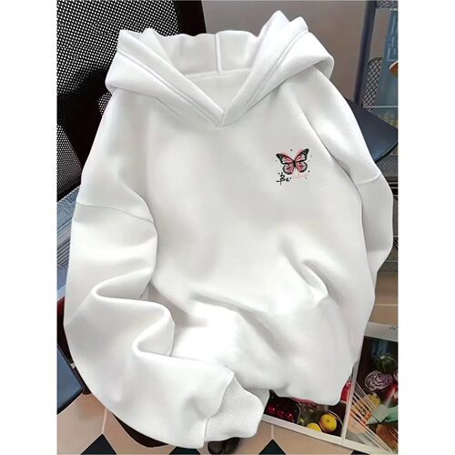 Y2K Women Hoodie Butterfly Letter Graphic Print Oversized Pu