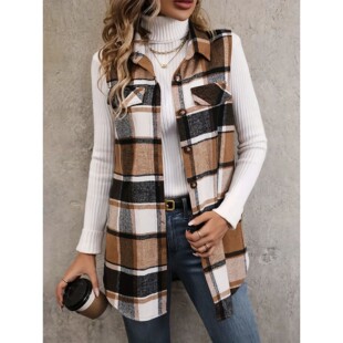 Print Size Sleeveless Detail Flap Plaid 5XL 1XL Plus Women