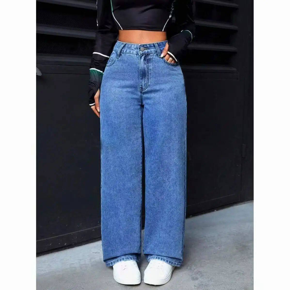 New Girls High-waist Straight-leg Jeans Women Teen Loose Wid