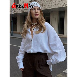 Linen Shirt Pink Women Oversize Elegant Sleeve White Long