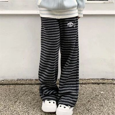 Women Panda Striped Pants Streetwear Harajuku Pantalones De