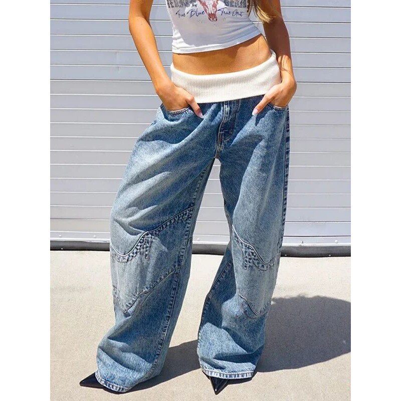 Y2K Hip-hop Stitching Fashion Joker Retro Jeans Female Korea