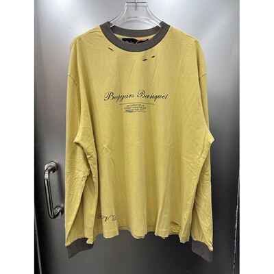Retro Yellow PALY Fashionable Letter Print Hole Men T Shirt