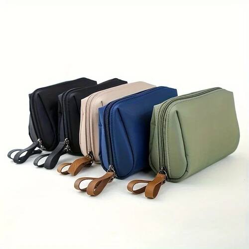 Small Solid Color Portable Makeup Bag, Travel Cosmetic Pouch