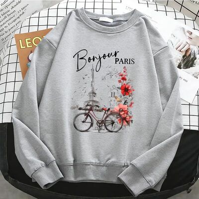 Fashion Paris Print Gothic Womens Hoodies Y2k Fleece Sweatsh