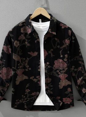 2025 Autumn New Casual Floral Print Shirt for Men Cotton Loo