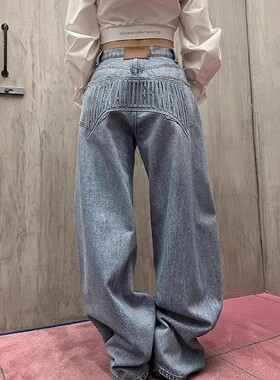 2025 Autumn Winter Women's American Retro Denim Pants Y2K Me