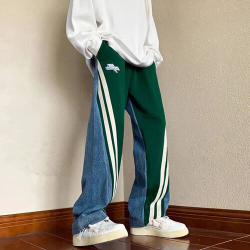 Mens Y2K Tracksuits Denim Drawstring Casual Pants Street Str