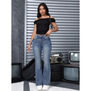 Waist Dist For Pants Denim Flared High Retro Woman Jeans Y2k