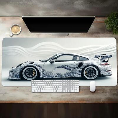 Large White Sports Car Design Gaming Mouse Pad Anti-Slip Rub