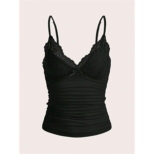 Cami Summer Lace 2025 Women Top Crop Front Bow Contrast Sexy