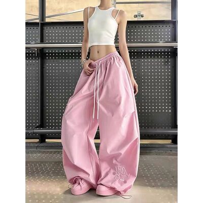 ZHIZOU Women's Pink Baggy Pants Oversize Sweatpants Hiphop L