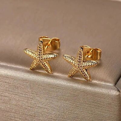 Vintage Summer Starfish Stainless Steel Stud Earrings For Wo