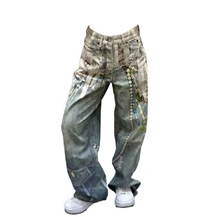 Y2K Printed Street High American Baggy Cargo Jeans Women