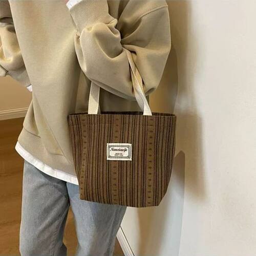 Japanese-Style Striped Canvas Bag for Women - Chic Handheld