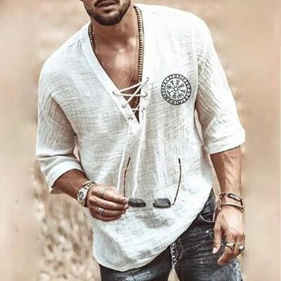 Men's Printed Chest Strap Chien Eye mid Sve T-irt Breathable