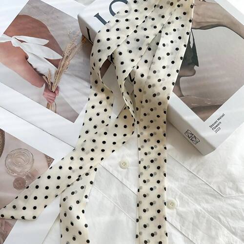 Women Narrow Long Scarf 150x4cm Polka Dot Tie Bag Ribbon Hea