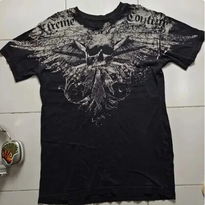 3D Printed American Retro Goth Y2K Affliction Style Streetwe