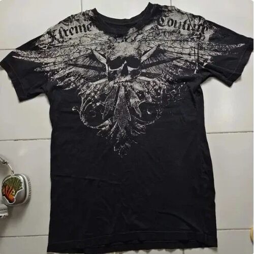 3D Printed American Retro Goth Y2K Affliction Style Streetwe