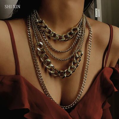 SHIXIN Punk Exaggerated Big Layered Thick Cuban Link Chain C