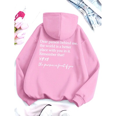 Plus Size Women's Slogan Print Hooded Drop Shoulder Sweatshi