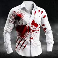 2025 Halloween Men's Letter Printed Blood Stains Shirt Butto thumbnail 4
