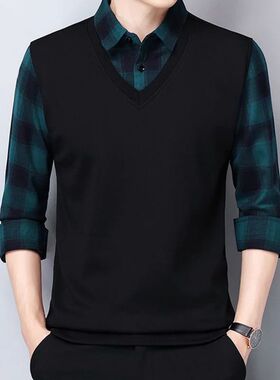 Fashion Men Social Business Plaid Polo Shirts England Style