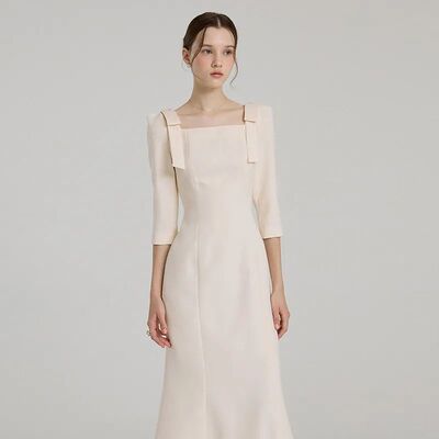 Women's square-neck dress with straight shoulders, new sprin