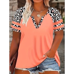 Fit Shor Women Print Floral Leopard Loose Casual Size Plus