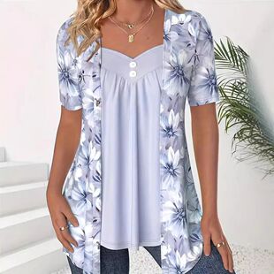 Fashion Women Two Fake Casual Summer Shirts Sizes Large