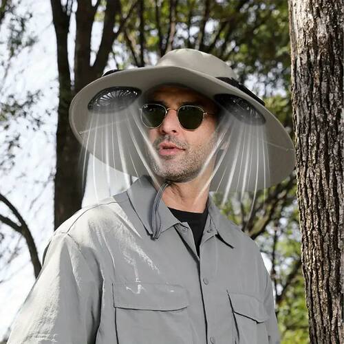 Large Size Quick Dry Bucket Hat with Solar Powered Fan USB C