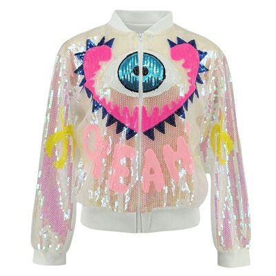 Bling Eye Letter Sequin Women Jacket Hip Hop Juniors Colorfu