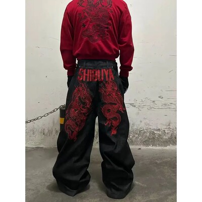 American retro embroidered pattern hip-hop jeans suitable fo