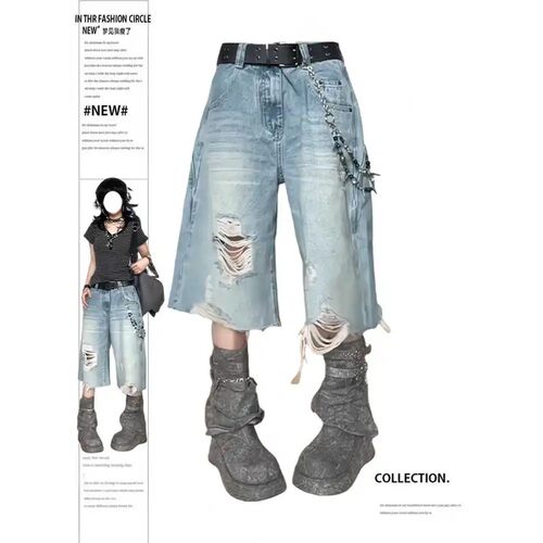 Summer Women Abi American Hole Jorts Jeans Shorts Kpop 2000s