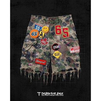 Retro Blue Streetwear Patchwork Denim Short Y2K Jeans Men Wo