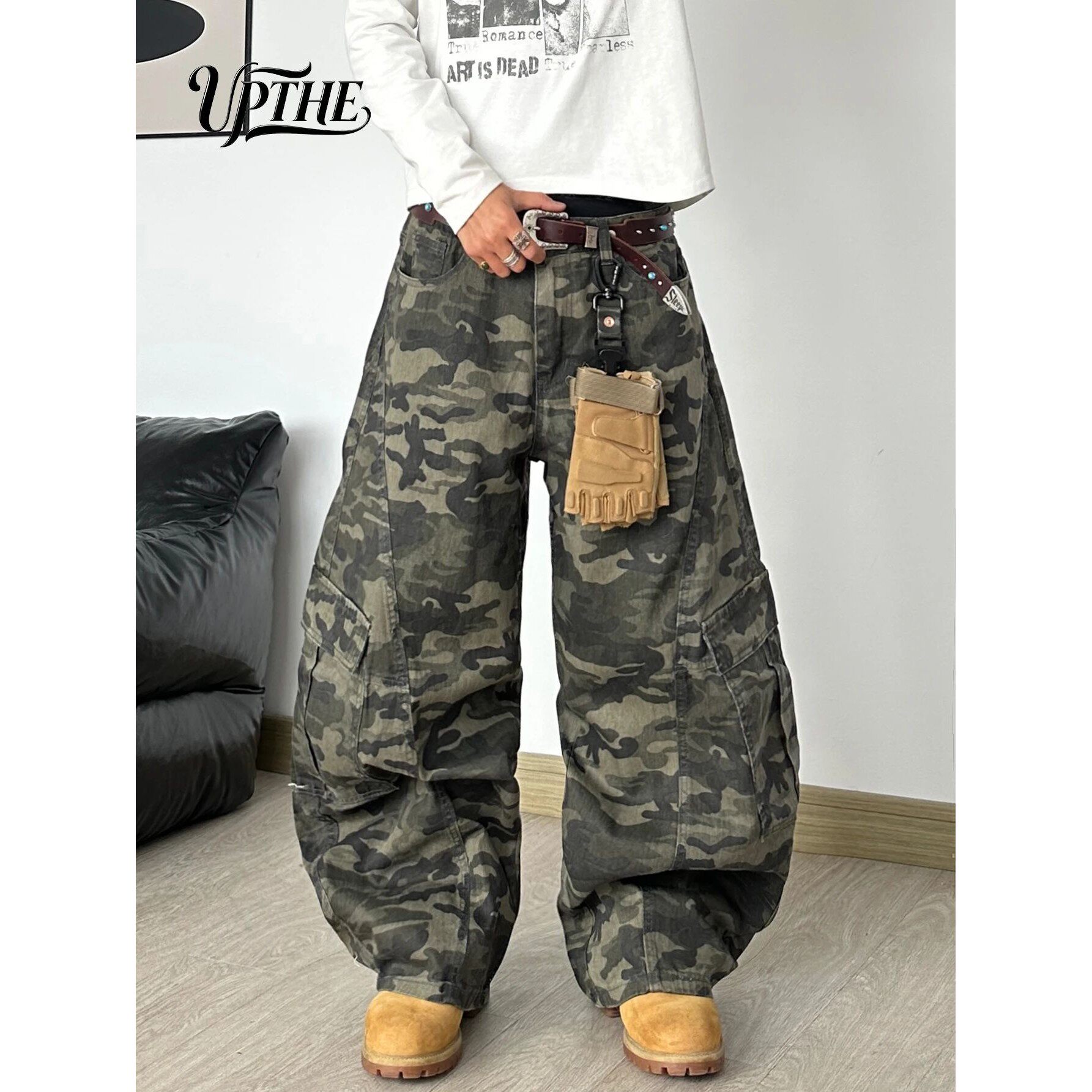 UPTHE Unisex Camo Baggy Cargo Jeans, Camouflage Printed Curv