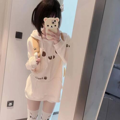 Japanese Y2k Aesthetic Cat Print Hoodies Harajuku Drawstring
