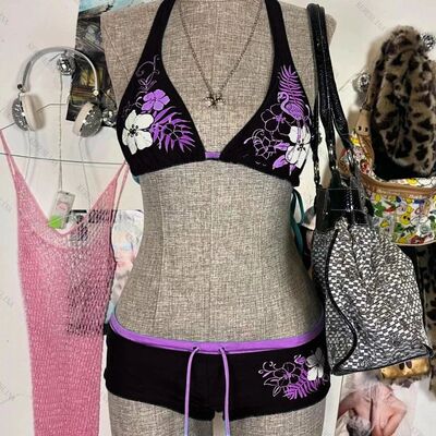 2025 New Chic Split Bathing Suit Y2k Vintage Flower Pattern